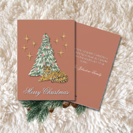 Tarjeta Festiva Vintage Dimensional Illusion Pink Tiger Christmas