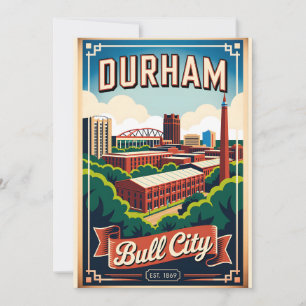 Tarjeta Festiva Vintage Durham Carolina del Norte Bull City Retro
