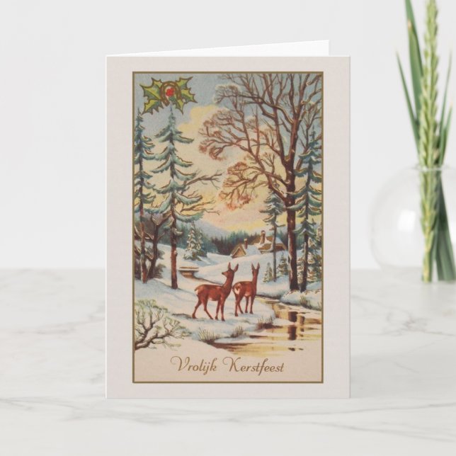 Tarjeta Festiva Vintage Dutch Vroolijk Kerstfeest Navidades Card (Anverso)