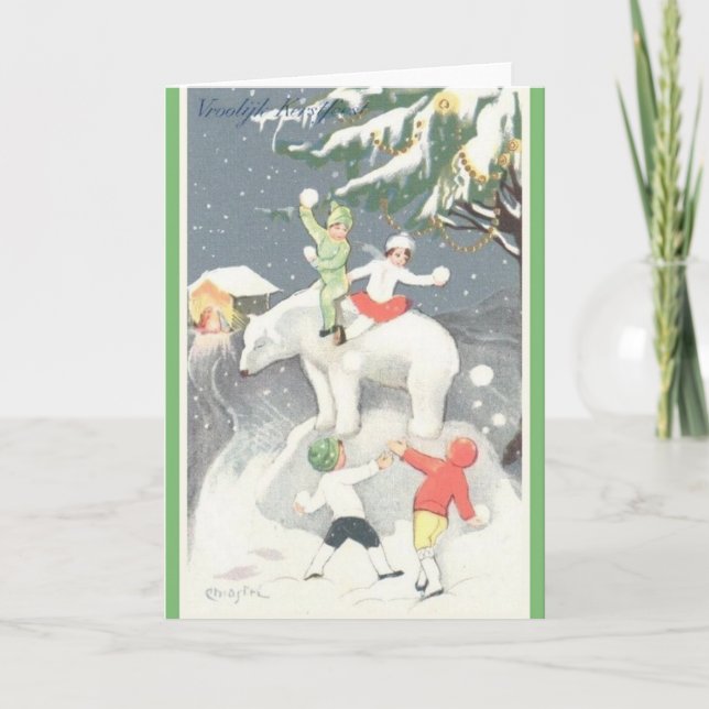 Tarjeta Festiva Vintage Dutch Vroolijk Kerstfeest Navidades Card (Anverso)