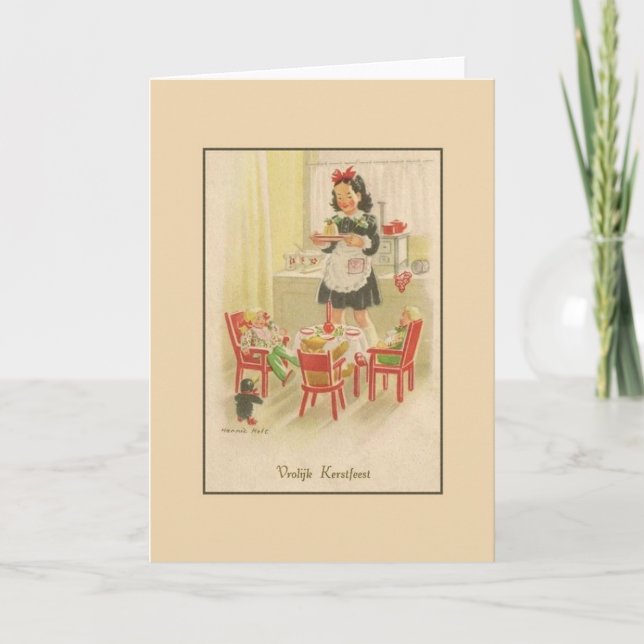 Tarjeta Festiva Vintage Dutch Vroolijk Kerstfeest Navidades Card (Anverso)