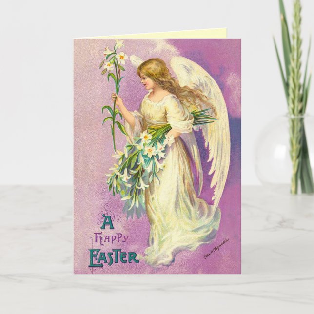 Tarjeta Festiva Vintage Easter Angel Blessing Card (Anverso)