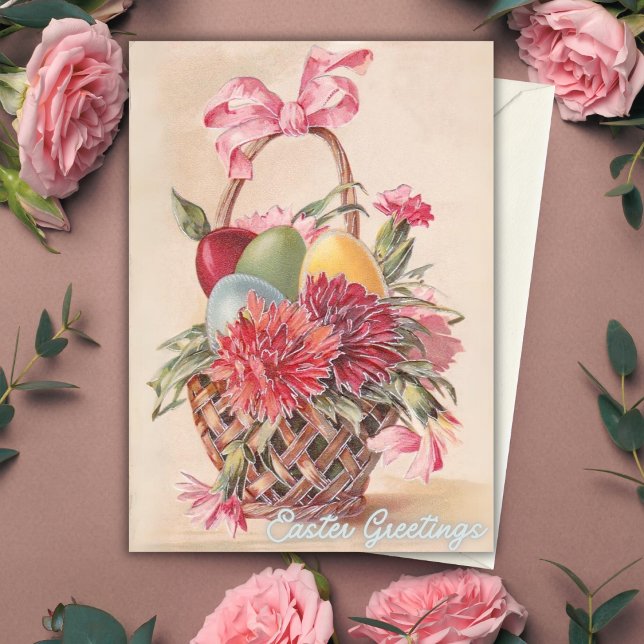Tarjeta Festiva Vintage Easter Basket Saludos Personalizado Pascua (Vintage Easter Basket Greetings Custom Easter Holiday Card)