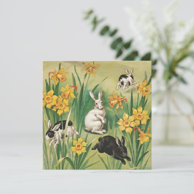Tarjeta Festiva Vintage Easter Bunnies (1906), (Anverso de pie)