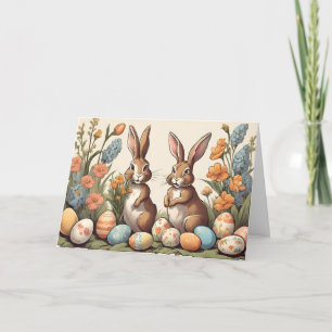 Tarjeta Festiva Vintage Easter Bunnies Egg Hunt