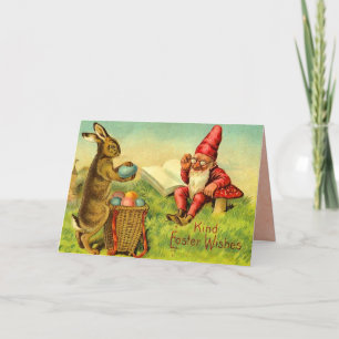 Tarjeta Festiva Vintage Easter Bunny and Gnome