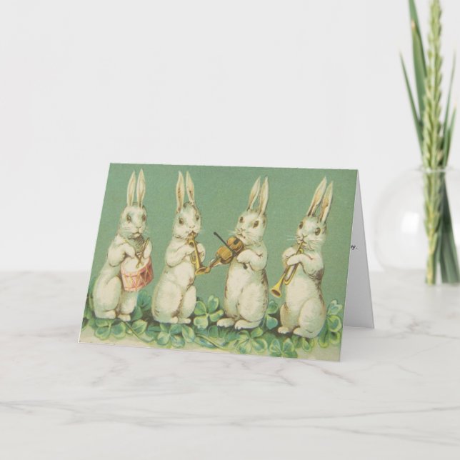 Tarjeta Festiva Vintage Easter Bunny Band, (Anverso)