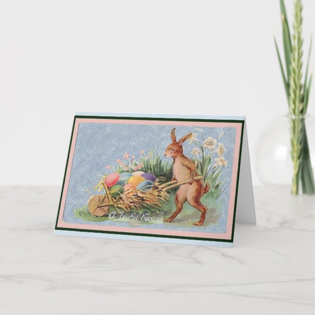 Tarjeta Festiva Vintage Easter Bunny & Egg Cart, (Anverso)