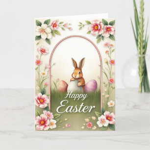 Tarjeta Festiva Vintage Easter Bunny & Floral Frame Classic Easter