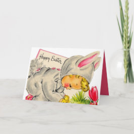 Tarjeta Festiva Vintage Easter Bunny kid Holiday agrega mensaje