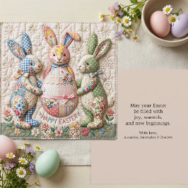 Tarjeta Festiva Vintage Easter Bunny Quilt Style Family Wishes