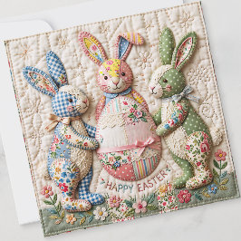 Tarjeta Festiva Vintage Easter Bunny Quilt Style Print Pattern