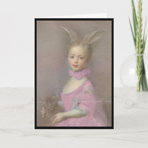 Tarjeta Festiva Vintage Easter Card Chica con Bungalows Ears