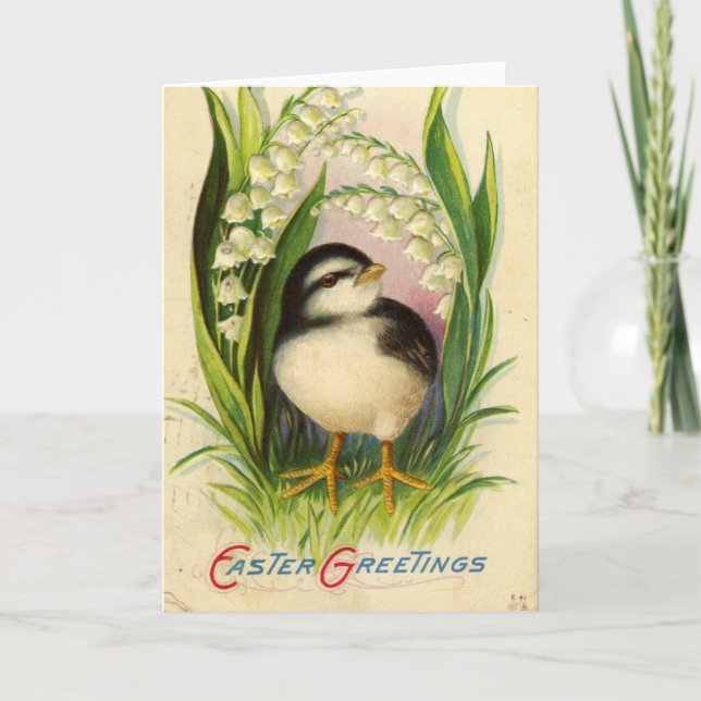 Tarjeta Festiva Vintage Easter Chick (Anverso)