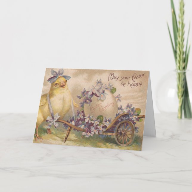 Tarjeta Festiva Vintage Easter Chick (Anverso)