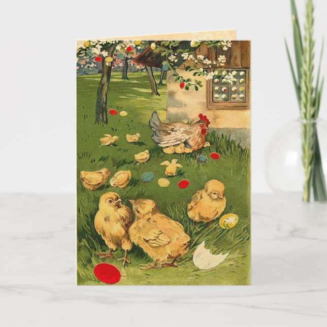 Tarjeta Festiva Vintage Easter Chick Card (Anverso)