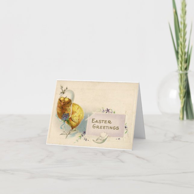 Tarjeta Festiva Vintage Easter Chick Holiday Card (Anverso)