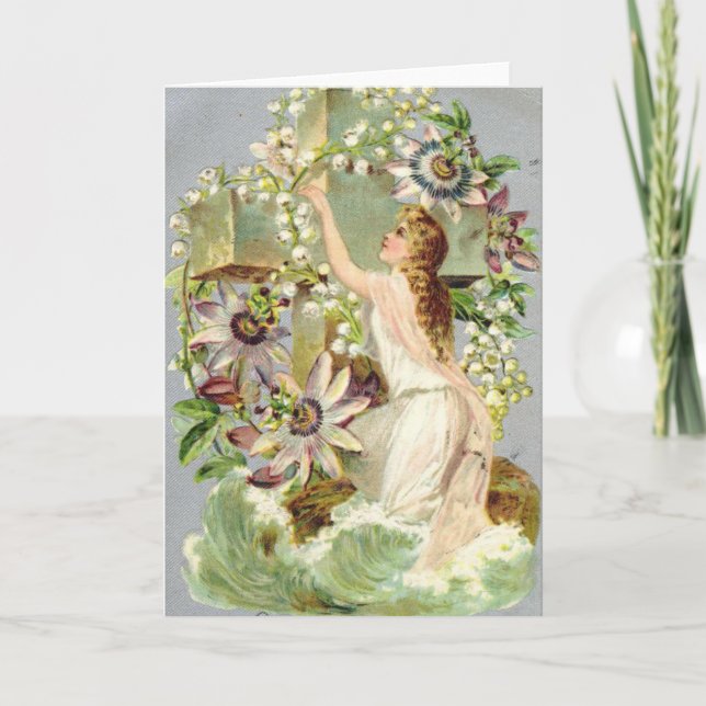 Tarjeta Festiva Vintage Easter Cross (Anverso)