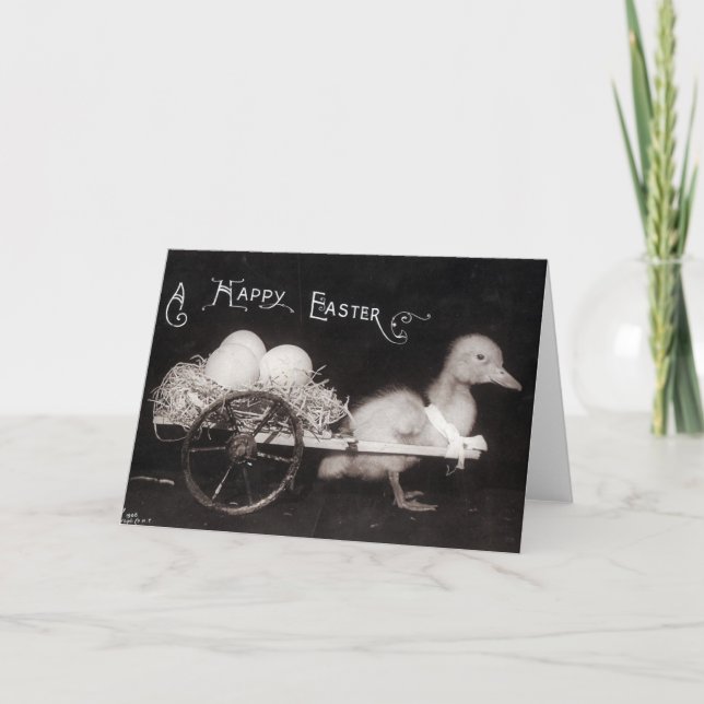 Tarjeta Festiva Vintage Easter Duckling (Anverso)