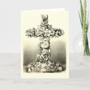 Tarjeta Festiva Vintage Easter Floral Christian Cross 1869