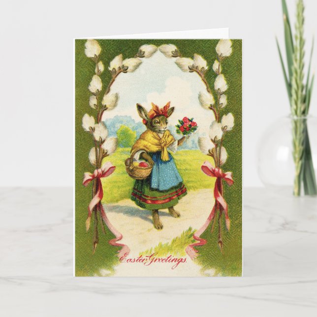 Tarjeta Festiva Vintage Easter Greetings Bunny (Anverso)