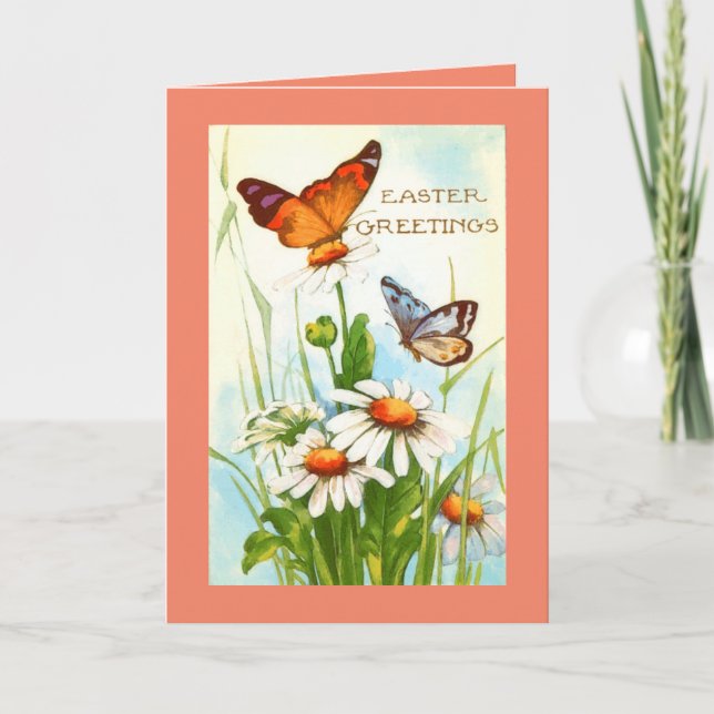 Tarjeta Festiva Vintage Easter Greetings Butterflies (Anverso)