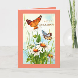 Tarjeta Festiva Vintage Easter Greetings Butterflies