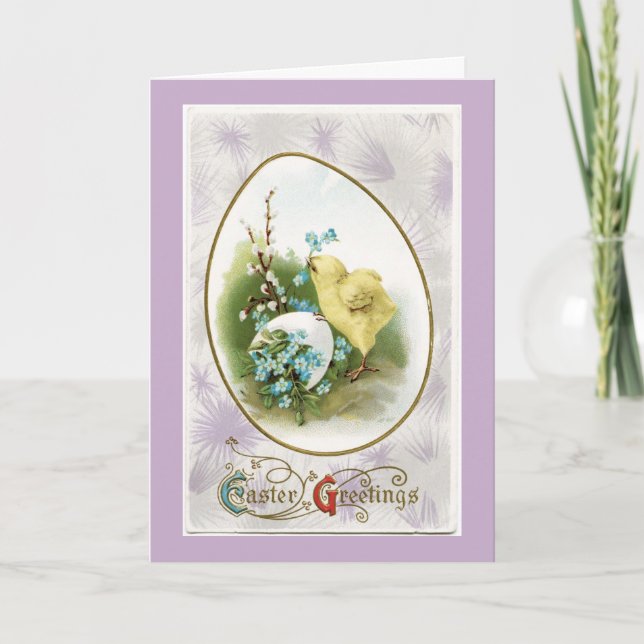Tarjeta Festiva Vintage Easter Greetings Chick (Anverso)