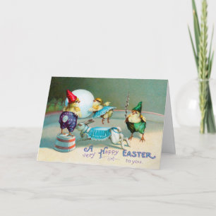 Tarjeta Festiva Vintage Easter Greetings Wike Chicks Circus