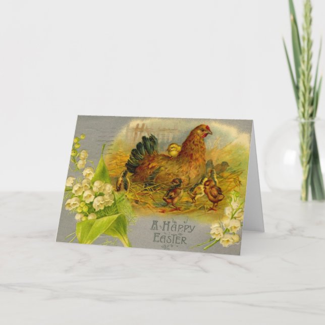 Tarjeta Festiva Vintage Easter Hen (Anverso)
