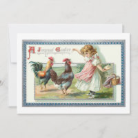 Vintage Easter Hen, gallo y Chica