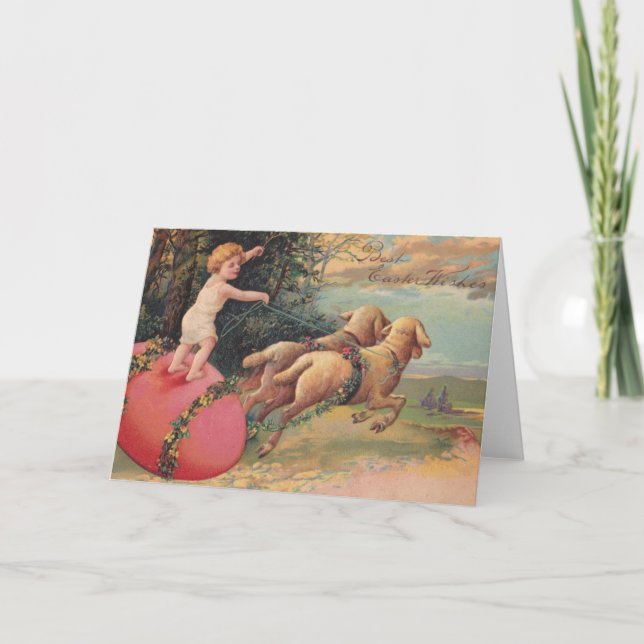 Tarjeta Festiva Vintage Easter Lambs (Anverso)