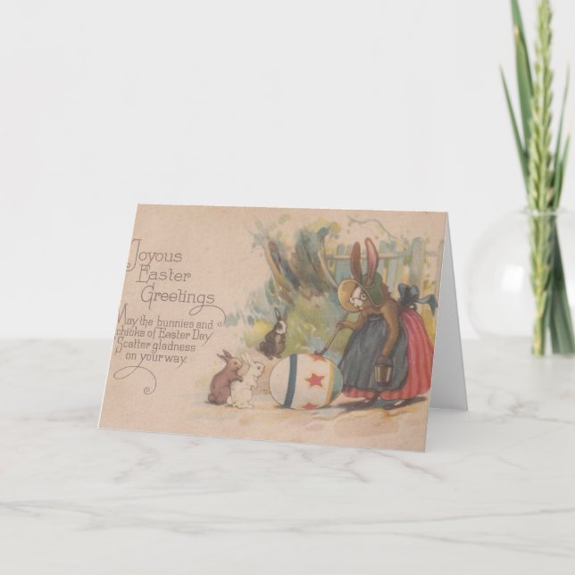 Tarjeta Festiva Vintage Easter Rabbits (Anverso)