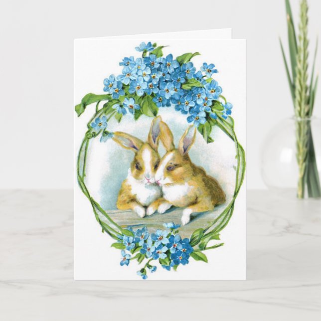 Tarjeta Festiva Vintage Easter Rabbits Card (Anverso)