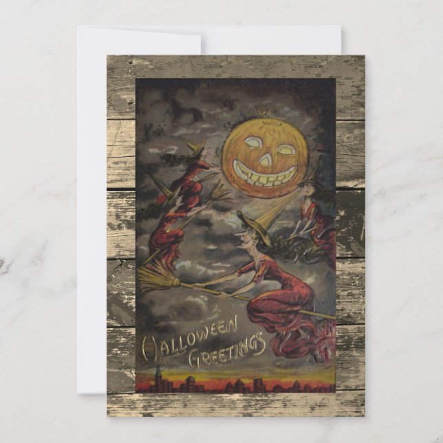 Tarjeta Festiva Vintage editable de Halloween divertido (Anverso)