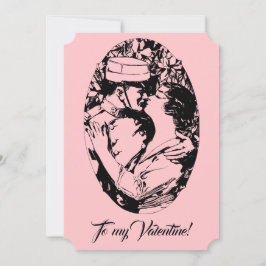 Tarjeta Festiva Vintage eduardiana Valentine soldado mujeres rosa