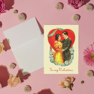 Tarjeta Festiva Vintage Edwardian Couple Floral Heart Valentine