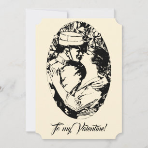 Tarjeta Festiva Vintage Edwardian Valentine soldado crema