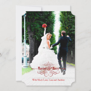 Tarjeta Festiva Vintage Elegant Married and Merry Holiday Card