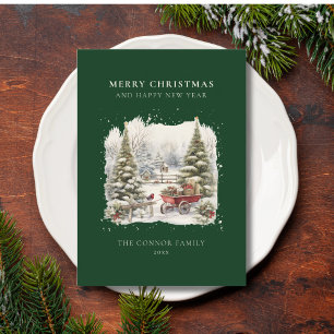 Tarjeta Festiva Vintage Elegante Watercolor Árbol Forestal de Navi