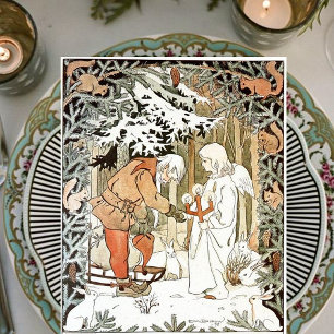 Tarjeta Festiva Vintage Elsa Beskow Navidades Angel Winter Scene