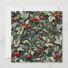 Tarjeta Festiva Vintage English Holly berry botanical