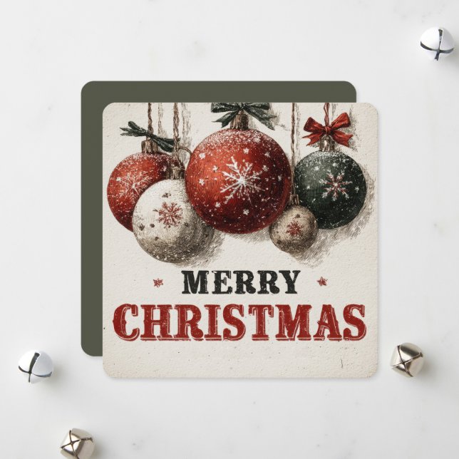 Tarjeta Festiva Vintage Engraving Style Christmas Ornaments  (Anverso/Reverso In Situ)