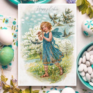 Tarjeta Festiva Vintage Fairy Jugando Pipes Easter