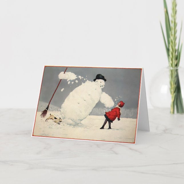 Tarjeta Festiva Vintage Falling Snowman Holiday Card (Anverso)