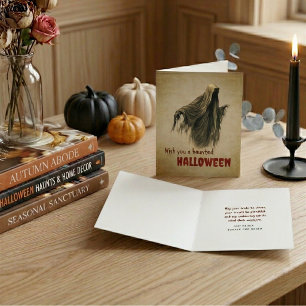 Tarjeta Festiva Vintage Fantasma Embrujado Halloween 
