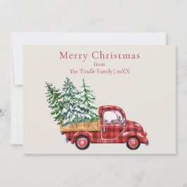 Tarjeta Festiva Vintage Farmhouse Red Black Buffalo Check Truck