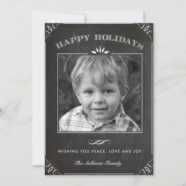 Tarjeta Festiva Vintage Faux Chalkboard Happy Holidays Photo (Anverso)