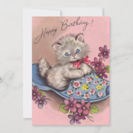 Tarjeta Festiva Vintage Feliz cumpleaños Gato Kitty En Un Deslizad