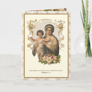 Tarjeta Festiva Vintage fiesta de Día de la Madre de la Virgen Rel